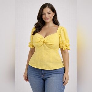 Nine West Yellow Ruffle Peasant Blouse sz M